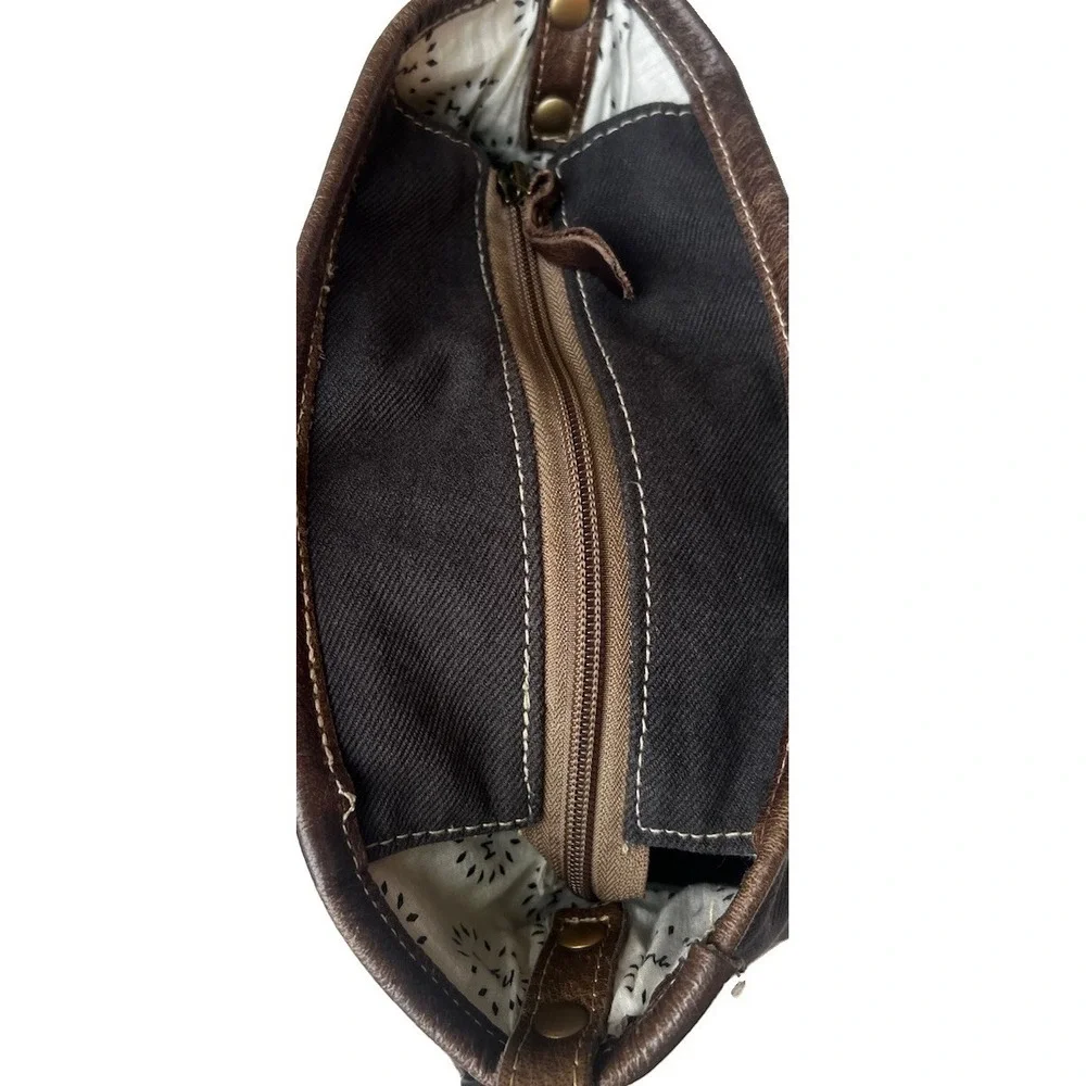 Myra Bag Blue Gray Medallion Canvas Leather Crossbody Shoulder Bag Boho Western